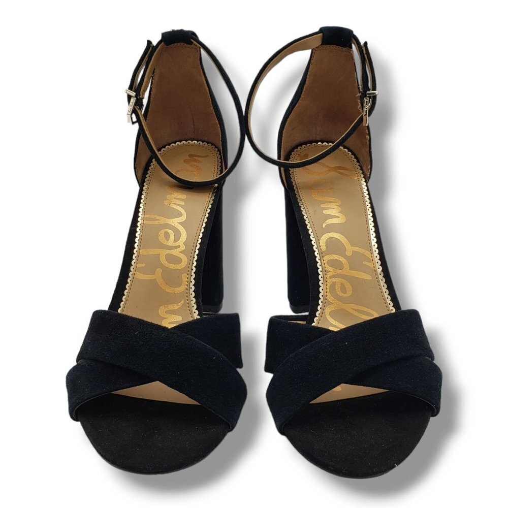 Sam Edelman Yancy Womens 10 Sandals‎ Black Suede Ankle Strap Block Heel - Picture 3 of 9
